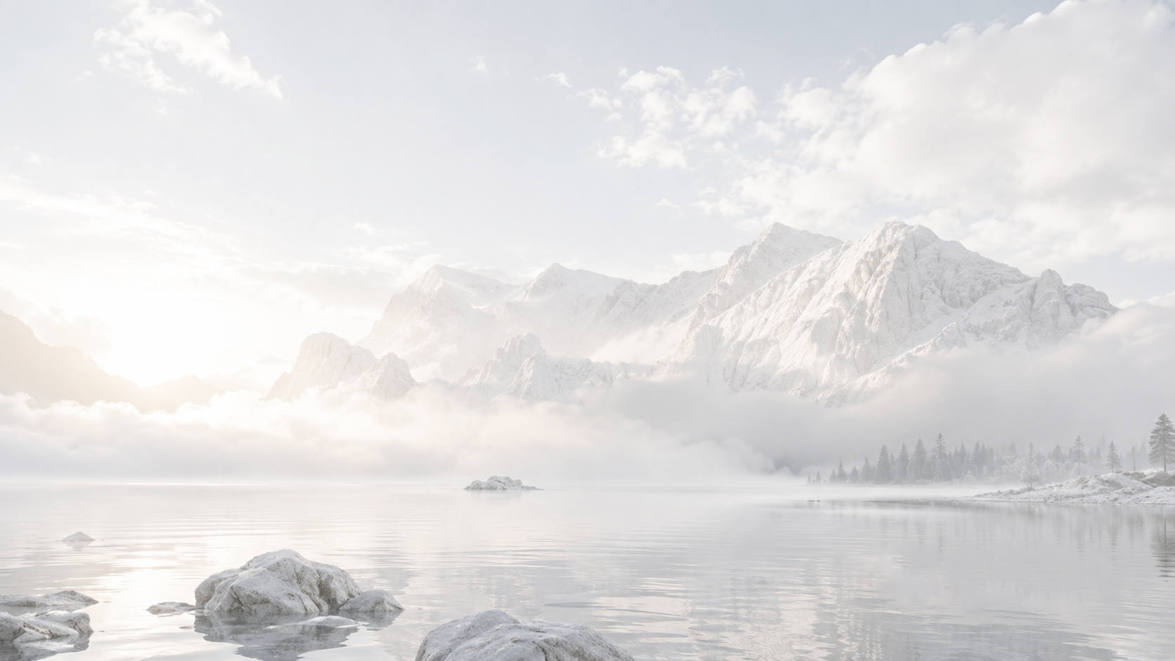 暖白雪山场景