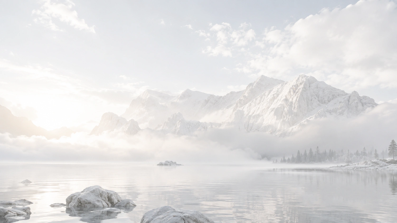 暖白雪山场景